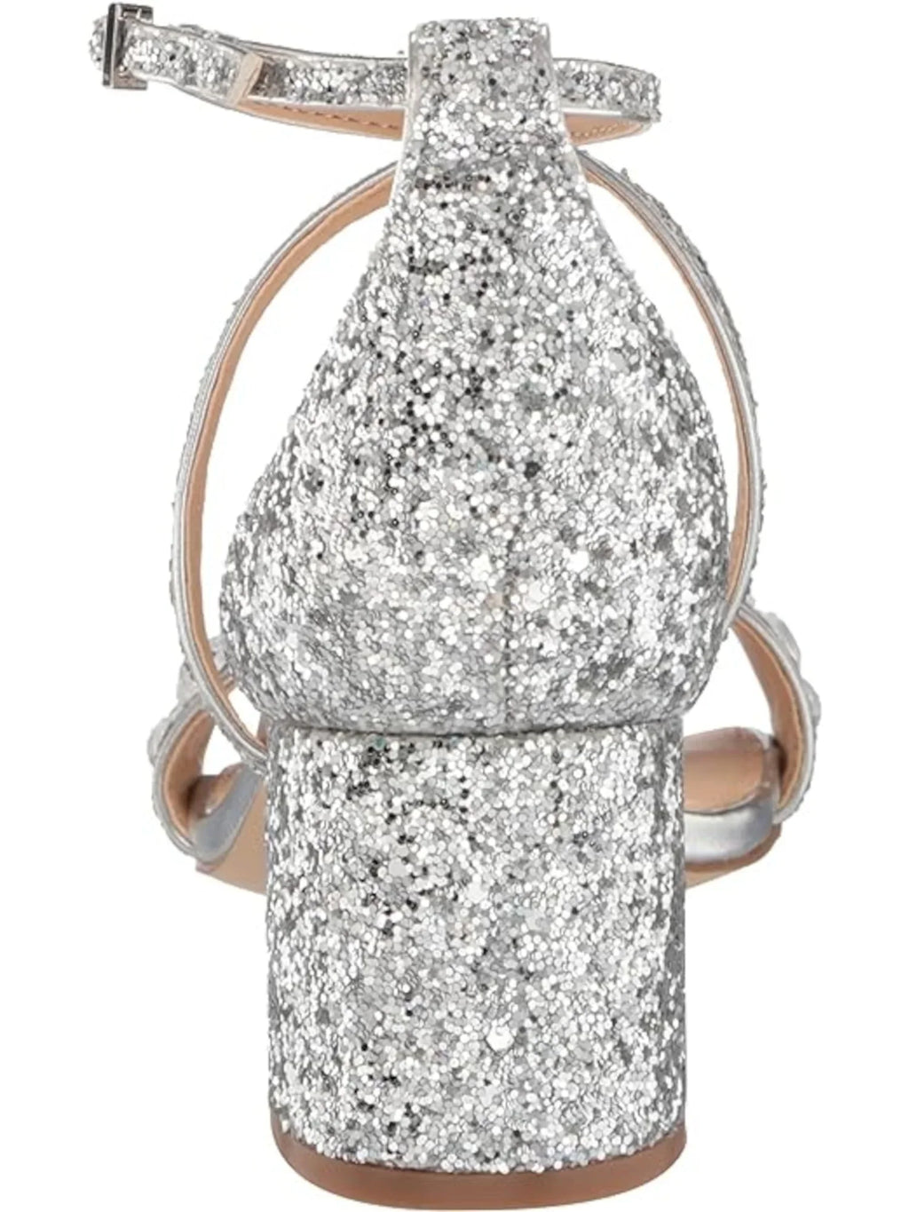 Womens Silver Embellished Glitter Claudia Round Toe Block Heel Buckle Dress Heeled Sandal 8.5 M