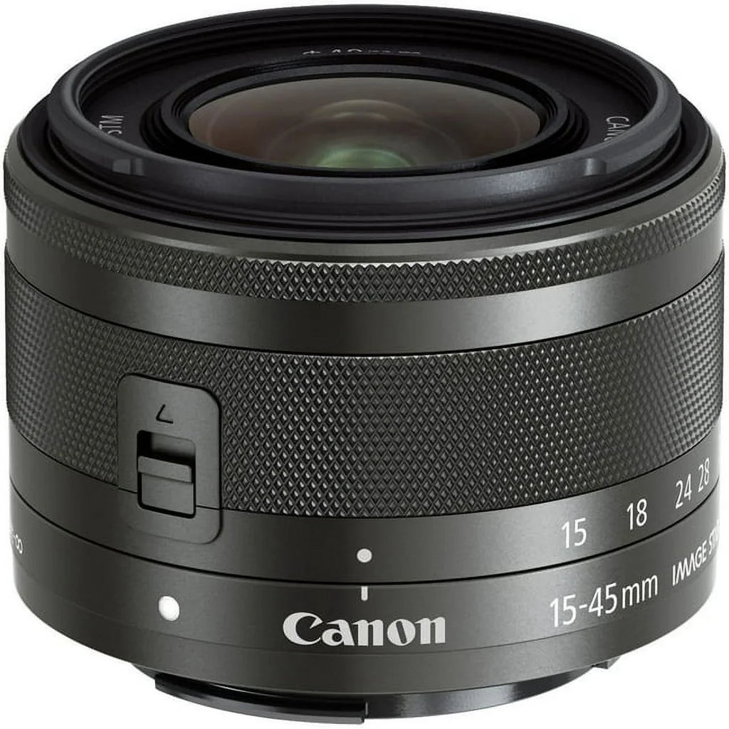 Canon -M 15-45mm f/3.5-6.3   Lens (Graphite) - PixiBytes Basic Bundle