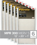 Filtrete 12x20x1 Air Filter,  300,  5, Clean Living Basic Dust 3-Month Pleated 1-Inch Air Filters, 6 Filters