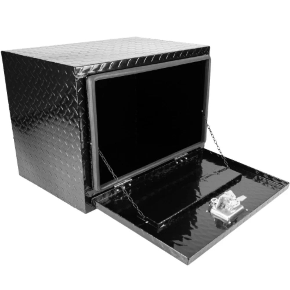 24 Inch Aluminum Stripes Plated Tool Box Pick Up Truck Bed  Trailer Toolbox Waterproof Square Storage Organizer with Lock and Keys - Black  Black + Aluminum + Square box + 24"(24.2"×17.1"×17.9")
