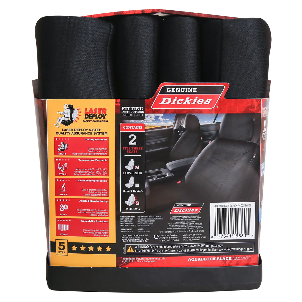 Genuine Dickies 2 Piece Aquablock Universal Car Seat Covers, Gray