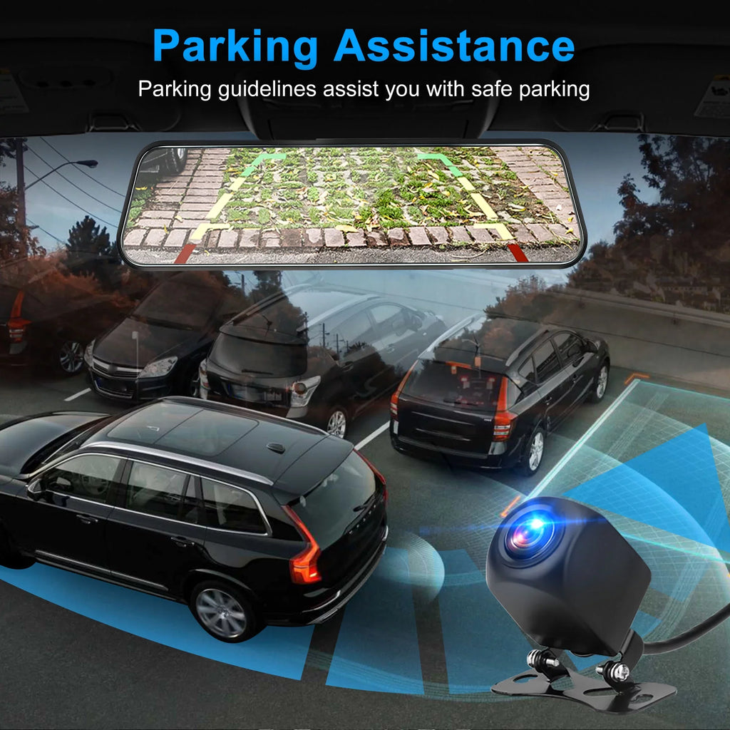 Car Rear View Mirror Camera,  1080P Dash Cam Backup Camera, Dual Driving Recorder with Night Vision, G-Sensor,  Touch Screen