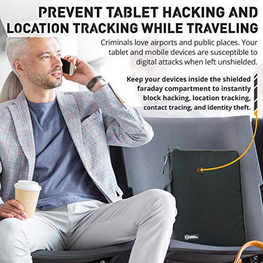 Mission Darkness Mojave Faraday Tablet Bag // Multi-Functional Travel Case with Accessory Pockets and Built-in Faraday Sleeve // Signal-Blocking, Anti-Tracking, Anti-Hacking, Anti-Spying Far