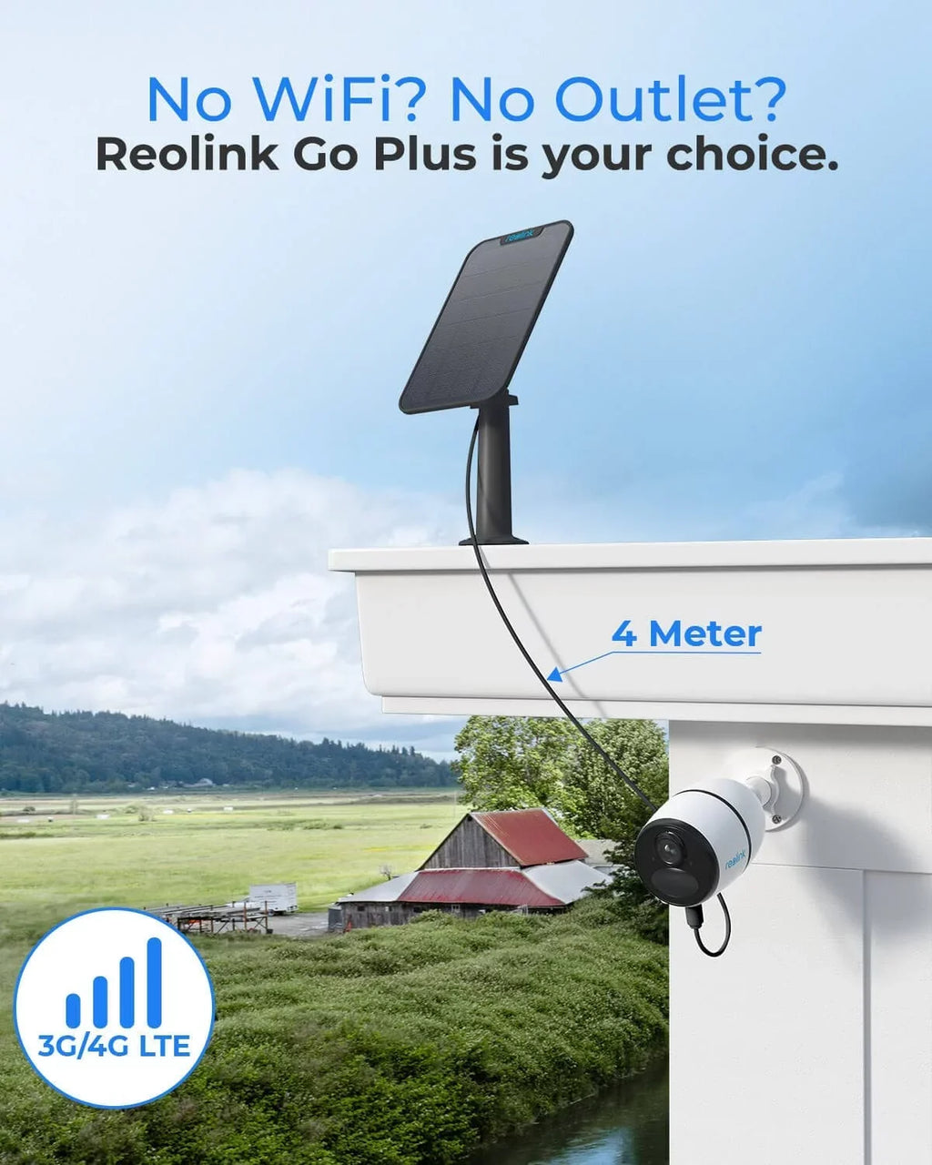 Reolink 2K+ 5MP Outdoor 4G  Cellular Battery-Powered Wireless Security Camera System, No WiFi Needed, Night Vision, Smart Person/Vehicle Detection, 2-Way Talk, Go Plus with White Solar Panel