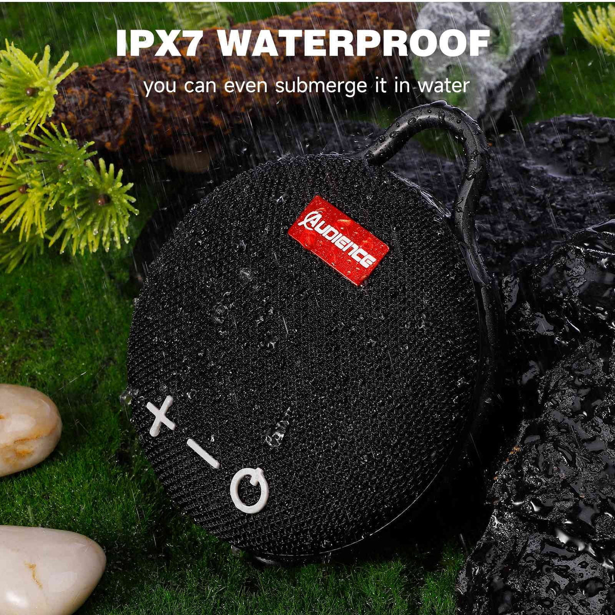 UrbanX Bluetooth 5.0 Speaker with Clip, 20H Playtime, Compact Speaker with Big Sound, Punchy Bass, Wireless IPX7 Waterproof Speaker for  K62 & Beach, Pool, Boat, Biking Black 1 Pack