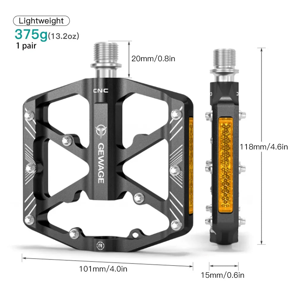 Bike Pedals Aluminum Alloy Pedals with Reflectors Mountain Bike Pedals Non-Slip Cycling Pedals Platform