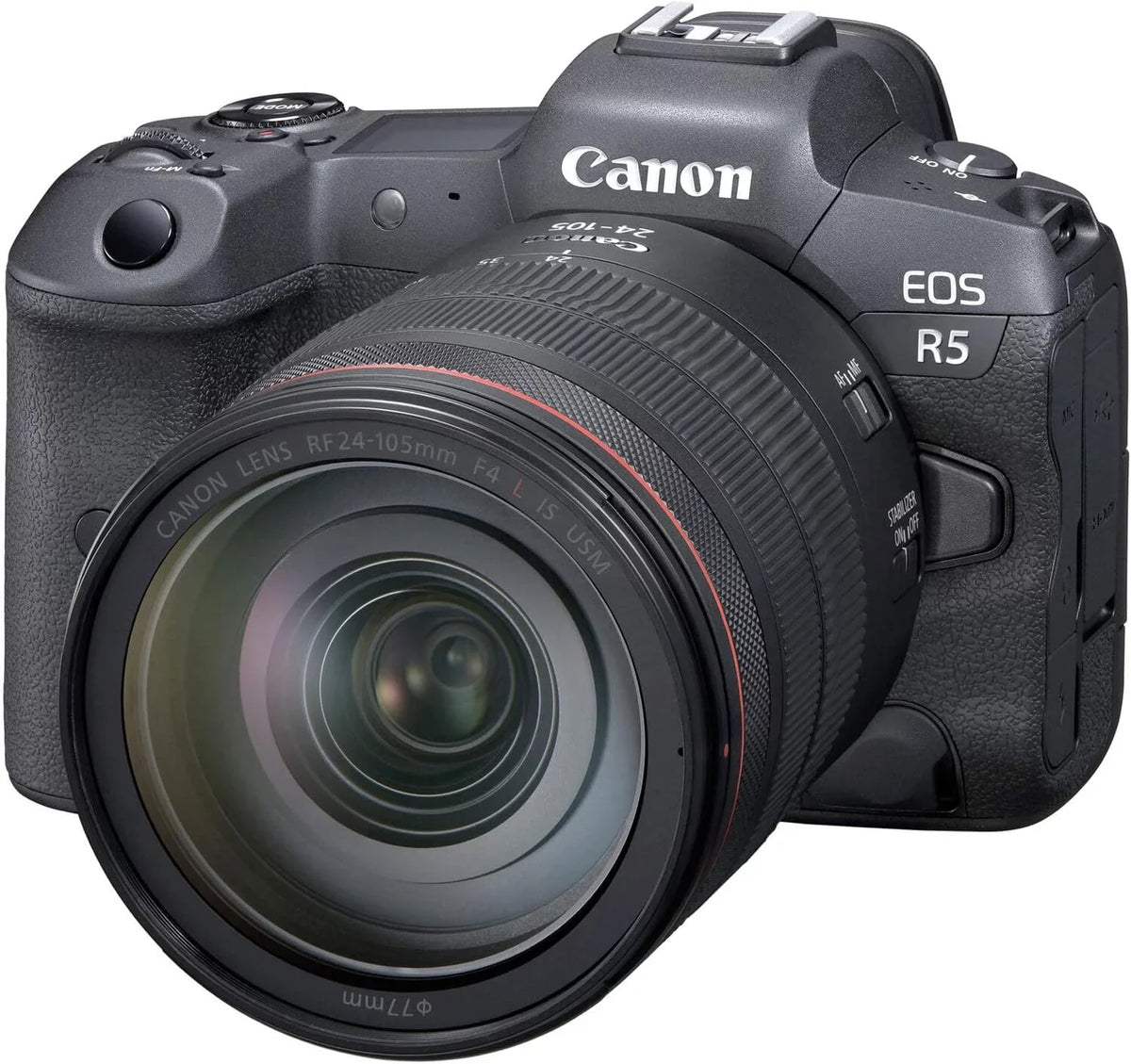 Camera bundle for Canon  R5 Mirrorless Camera with  24-105mm f/4 L   Lens + Shotgun Microphone with Video Kit Accessories (128GB, Tripod, Flash and More)