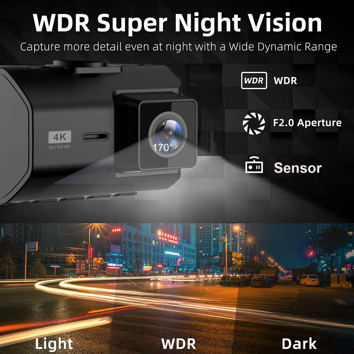 4K Front and Rear Dash Cam for Cars, Dual Dash Cam with  Card, 2 Inch Dash Camera with  , Night Vision, Loop Recording, Parking Mode, Wide Angle, 64GB  Card Included