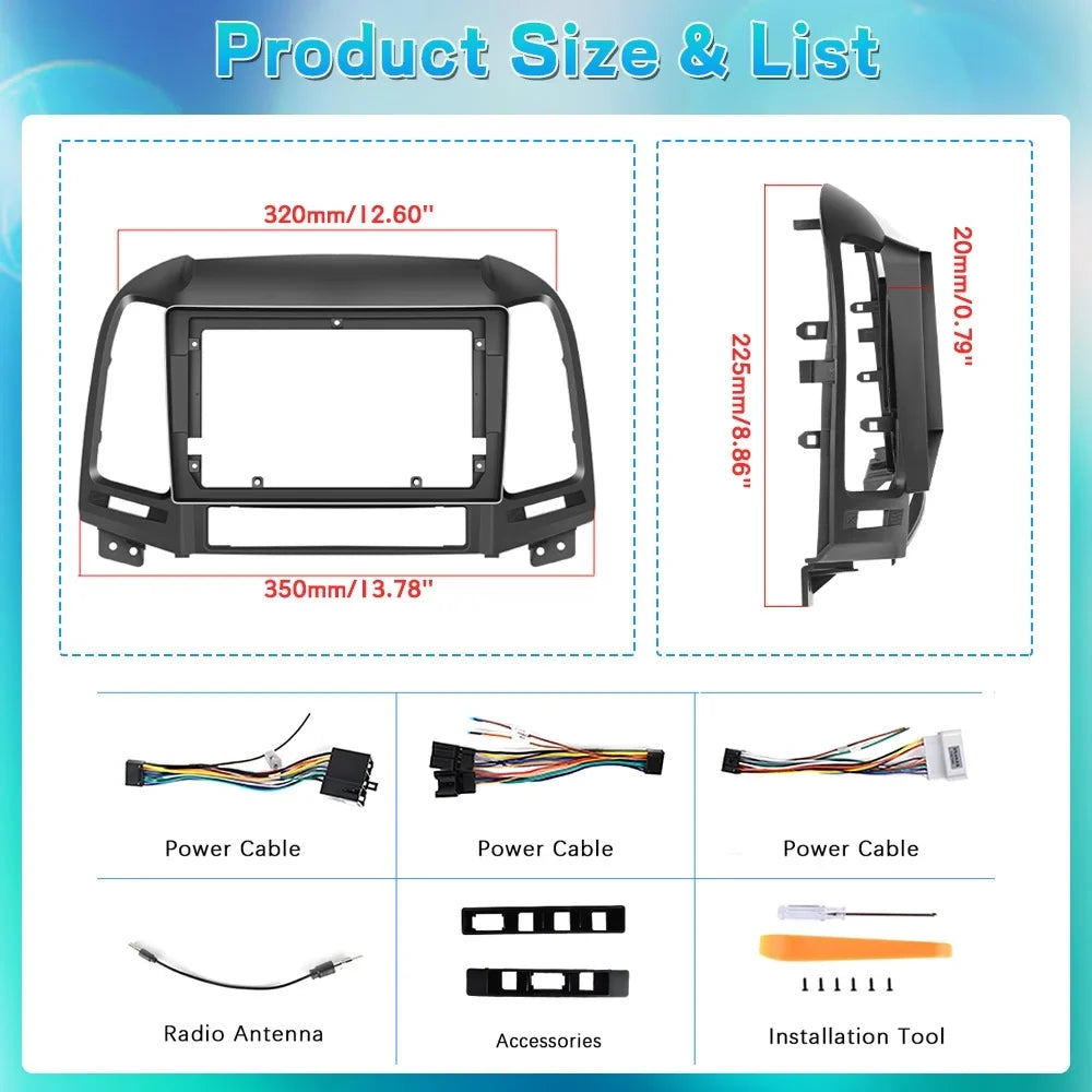 Podofo 2+64G for Hyundai Santa-fe 2006-2012 9'' Car Stereo Radio Wireless Carplay Android Auto Mirror Link Android 13    Bluetooth  Hifi, Backup Camera