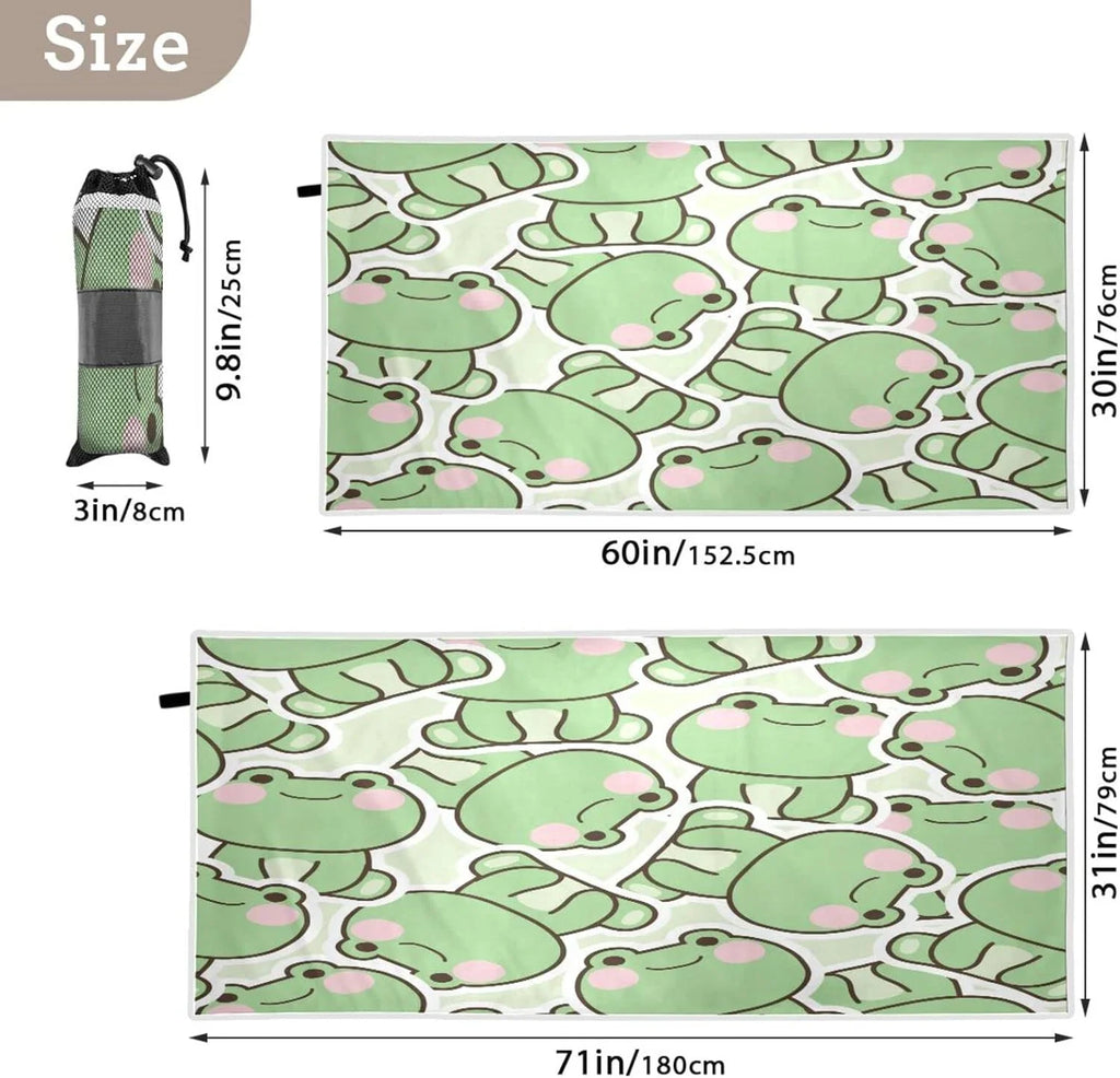 Bestwell Cute Frog Beach Towel - Lightweight Compact Oversized Travel Towels - Super Absorbent Quick Dry Towel for Swimming Camping Holiday（210）