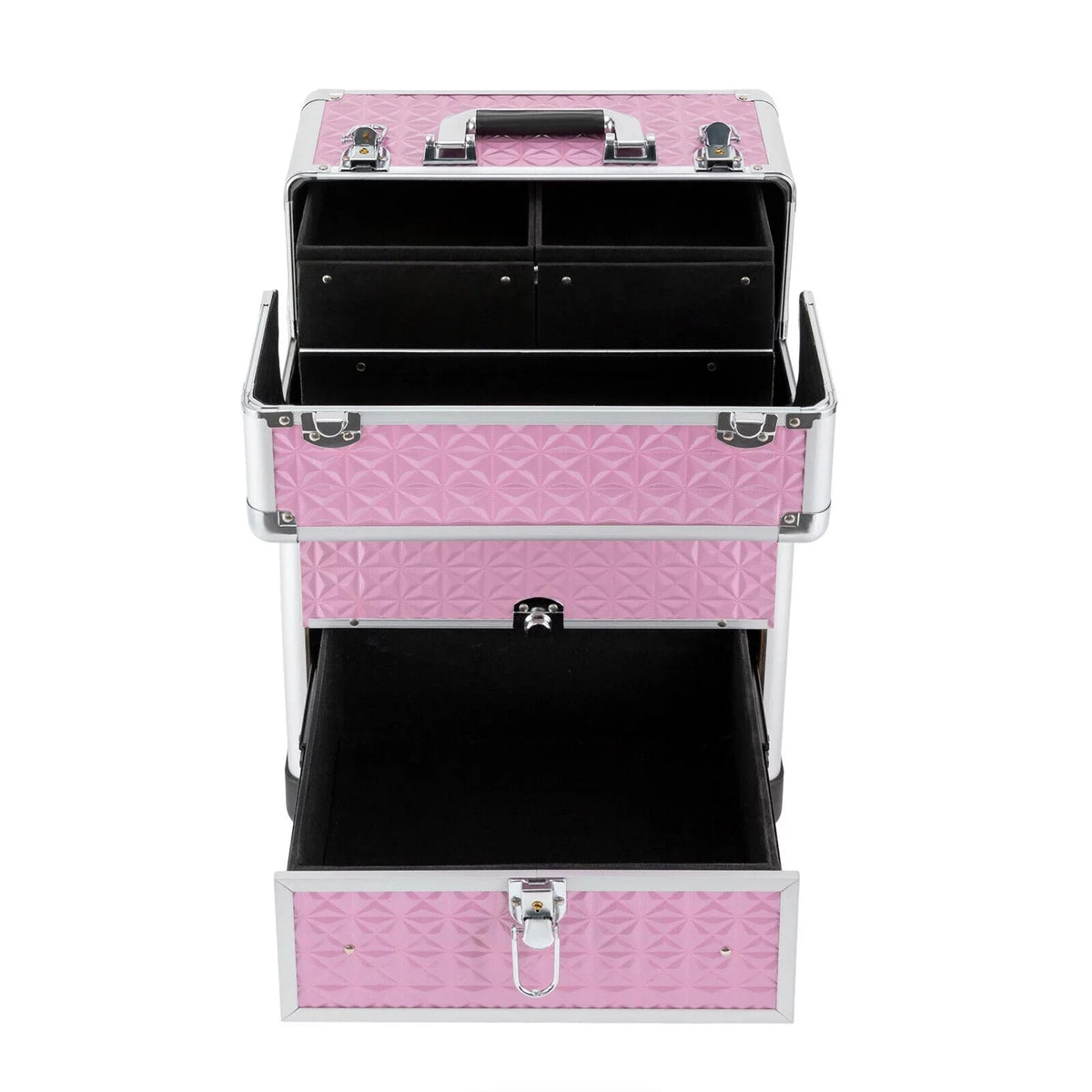 Professional Makeup Trolley Lockable Nail Embroidery Hair Styling Tools Storage Box with Drawers Pink