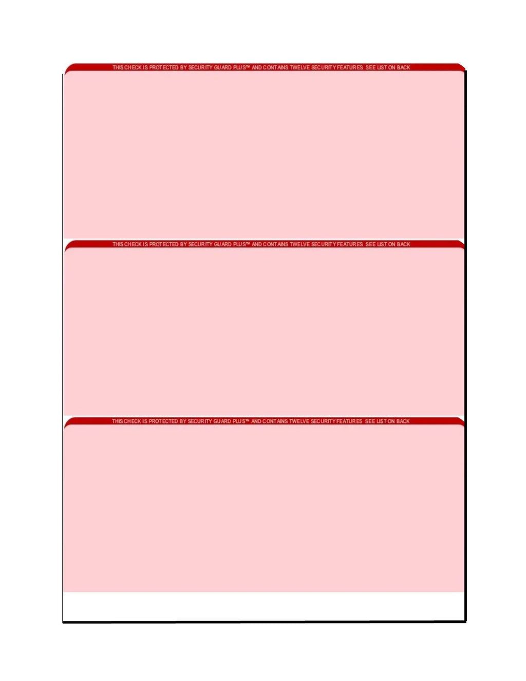 Zapco High-Security Check Paper, Red w Complex Background Pattern, 8-1/2" x 11", Microperfed with 3-Up Checks, 12 Security Features -   100