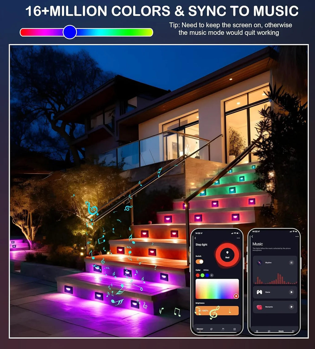 120V Indoor Outdoor Smart  Step Lights,  Color Changing Stair Lights,3W 2700K-6500K,Hub Included,Compatible with and Google Home Assistant, 6 Pack