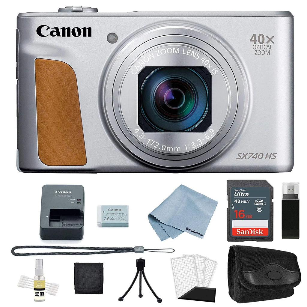 Canon Powershot SX740  4K Video Digital Camera Silver + Basic Bundle