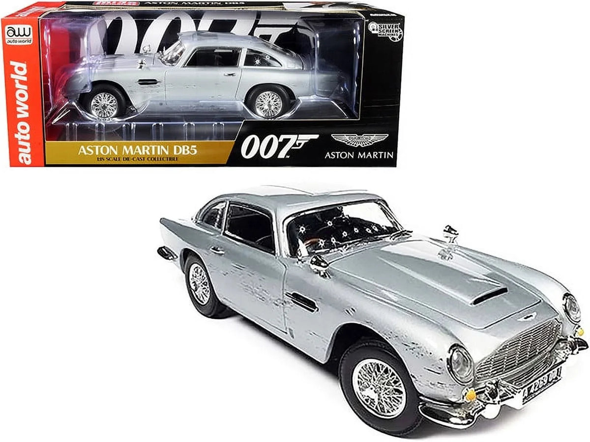 Aston Martin DB5 Coupe  (Right Hand Drive) Silver Birch Metallic (Damaged Version) James Bond 007 "No Time to Die" (2021) Movie "Silver Screen Machines" Series 1/18 Diecast Model Car b