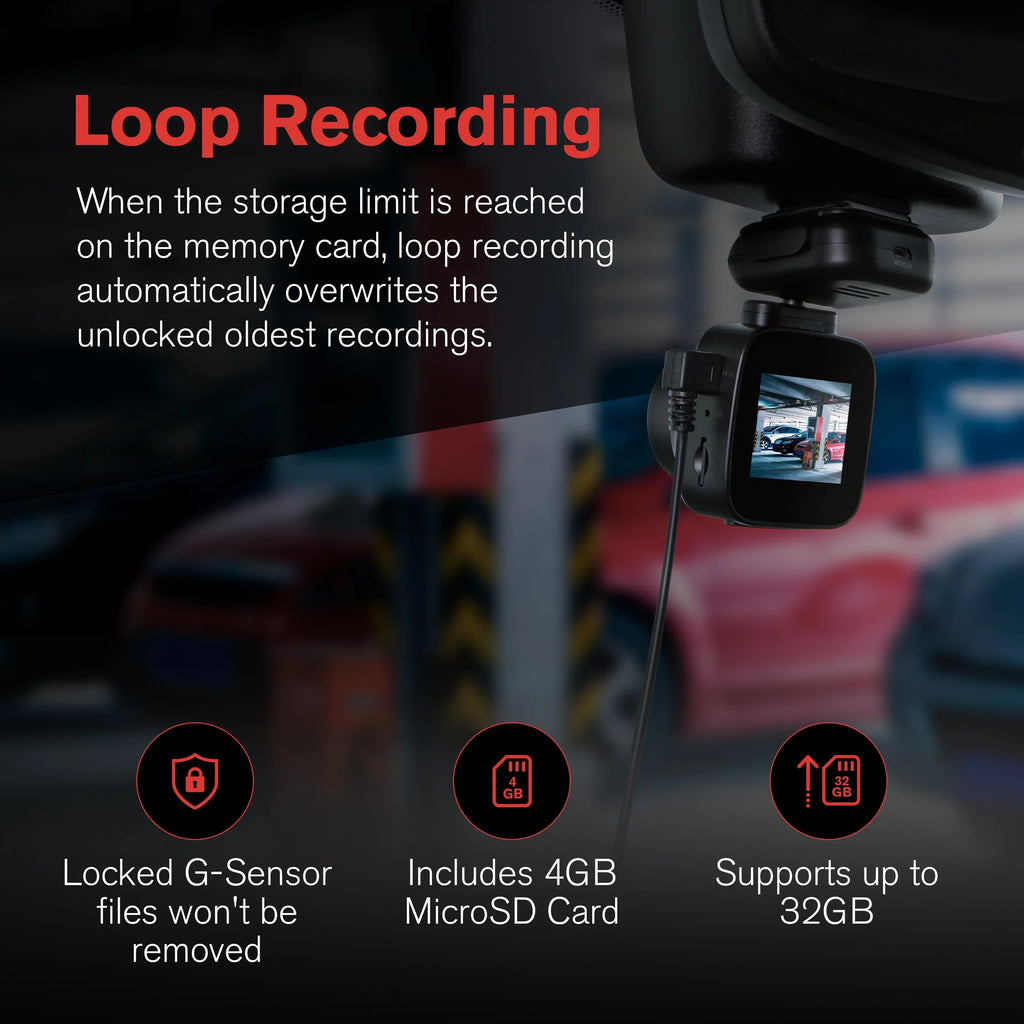 1080p Roadcam with App, 140 Degree Wide Angle Lense, 2.4"  Screen, G-Sensor Technology with Park and Record Mode, Loop Recording
