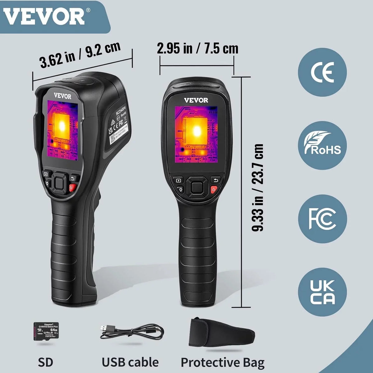 Thermal Imaging Camera, 240x180  Resolution with 2MP Visual Camera, 20Hz Refresh Rate Infrared Camera with -4℉~1022℉ Temperature Range, 64G Built-in  Card and Rechargeable Li-ion Battery