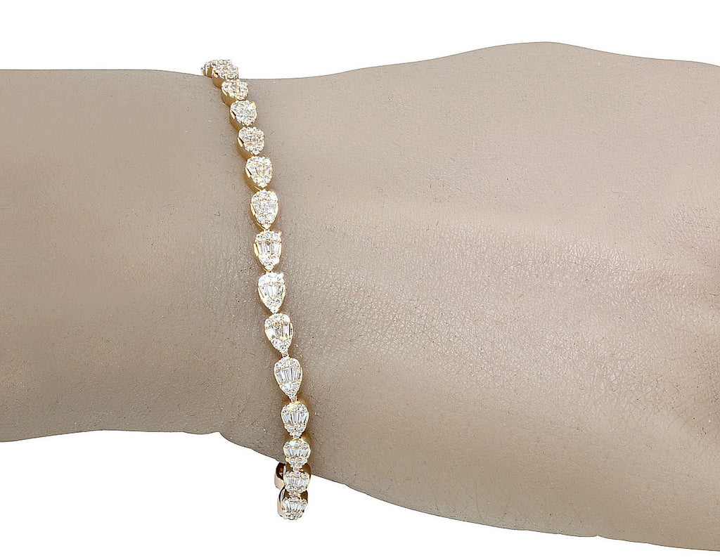 Tear Shaped Baguette Cluster 2.70  Diamond Tennis Link Bracelet Gold    4MM    7.75"