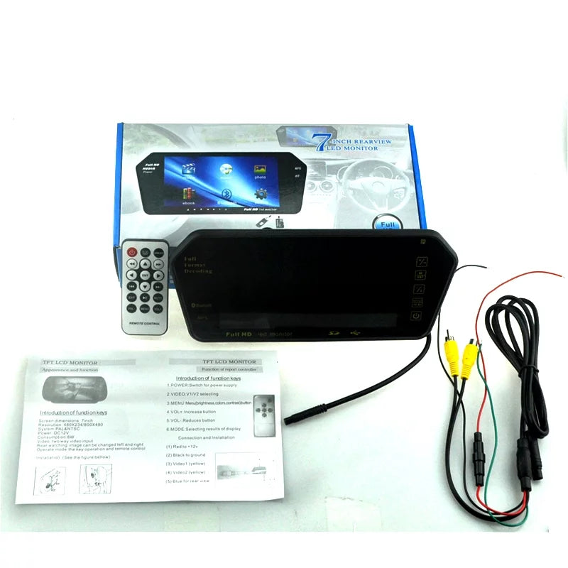 Full  7" inch   Car Monitor Car RearView Mirror with Built-in Bluetooth Mp5  Photo Display   Slot