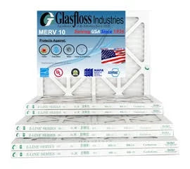 Glasfloss 18x25x1 -  10 -Qty:6 - Furnace Air Filter - Made in  (Actual Size: 17.5 x 24.5x7/8 inch)