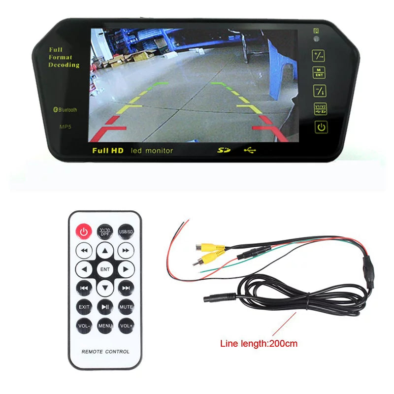 Full  7" inch   Car Monitor Car RearView Mirror with Built-in Bluetooth Mp5  Photo Display   Slot