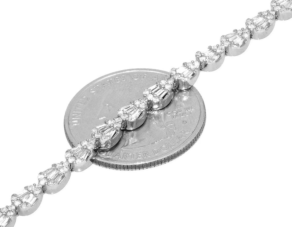 Tear Shaped Baguette Cluster 2.70  Diamond Tennis Link Bracelet Gold    4MM    7.75"