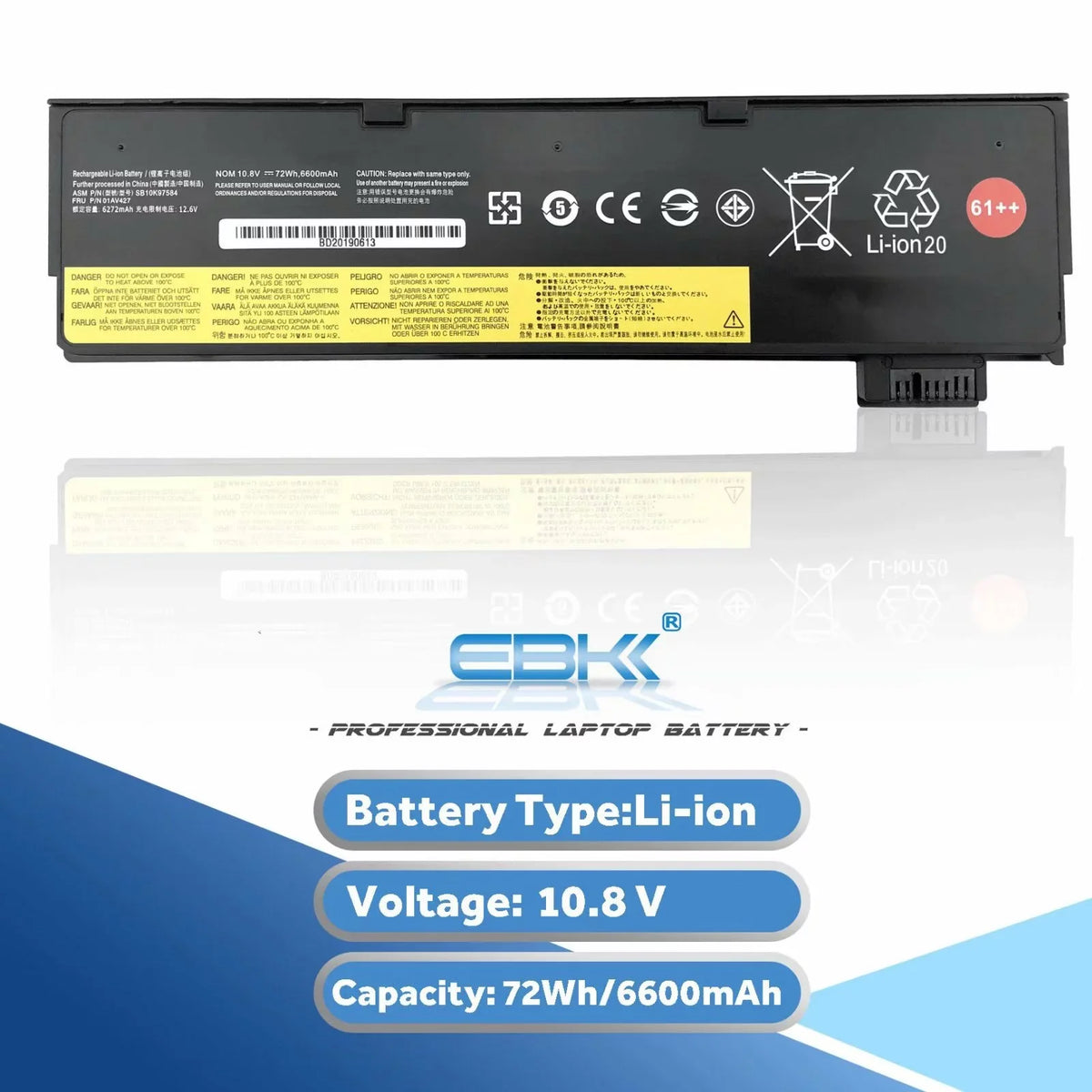 61++ Replacement Laptop Battery Compatible with Lenovo ThinkPad A475 A485 TP25 P51S P52S T470 T480 T570 T580 Series 01AV492 01AV427 01AV428 (10.8V 72Wh)