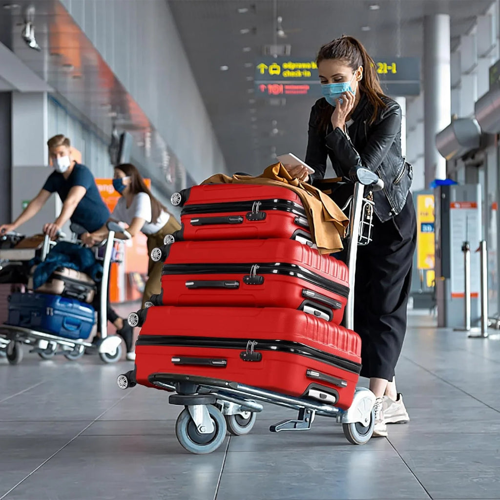 Business - Red (20/24/28)  Luggage Set of 3 Hardside Carry on Suitcase Sets with Spinner Wheels &  lock, Portable Lightweight  Luggages for Travel