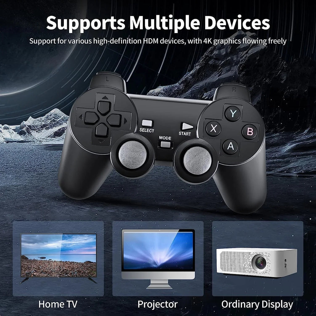 Retro Game Console, Nostalgia Stick Game,Wireless Retro Play Game Stick,Plug and Play Video Game Stick Built in 20000+ Games,4K  Output,9 Classic Emulators,with Dual 2.4G Wireless Controllers(64G)