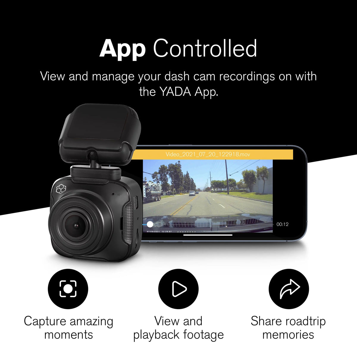 1080p Roadcam with App, 140 Degree Wide Angle Lense, 2.4"  Screen, G-Sensor Technology with Park and Record Mode, Loop Recording