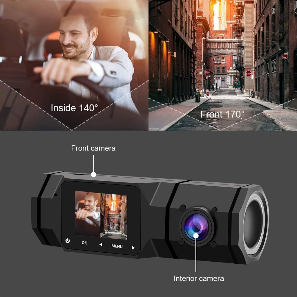 Dual Dash Cam,  1080P Front Interior Dual Dash Camera  Night Vision Dashcam, Driving Recorder for Car, Taxi with Loop Recording, G-Sensor, Parking Mode