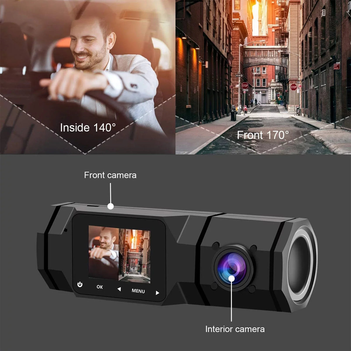 Dual Dash Cam,  1080P Front Interior Dual Dash Camera  Night Vision Dashcam, Driving Recorder for Car, Taxi with Loop Recording, G-Sensor, Parking Mode