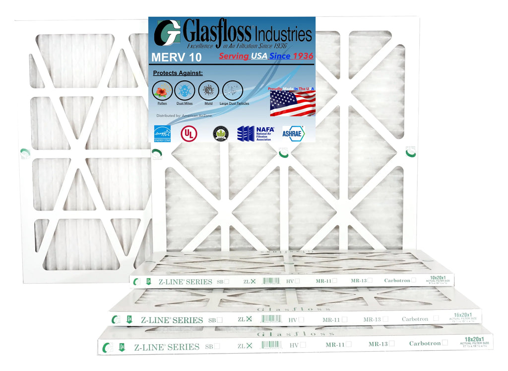 Glasfloss 18x25x1 -  10 -Qty:6 - Furnace Air Filter - Made in  (Actual Size: 17.5 x 24.5x7/8 inch)