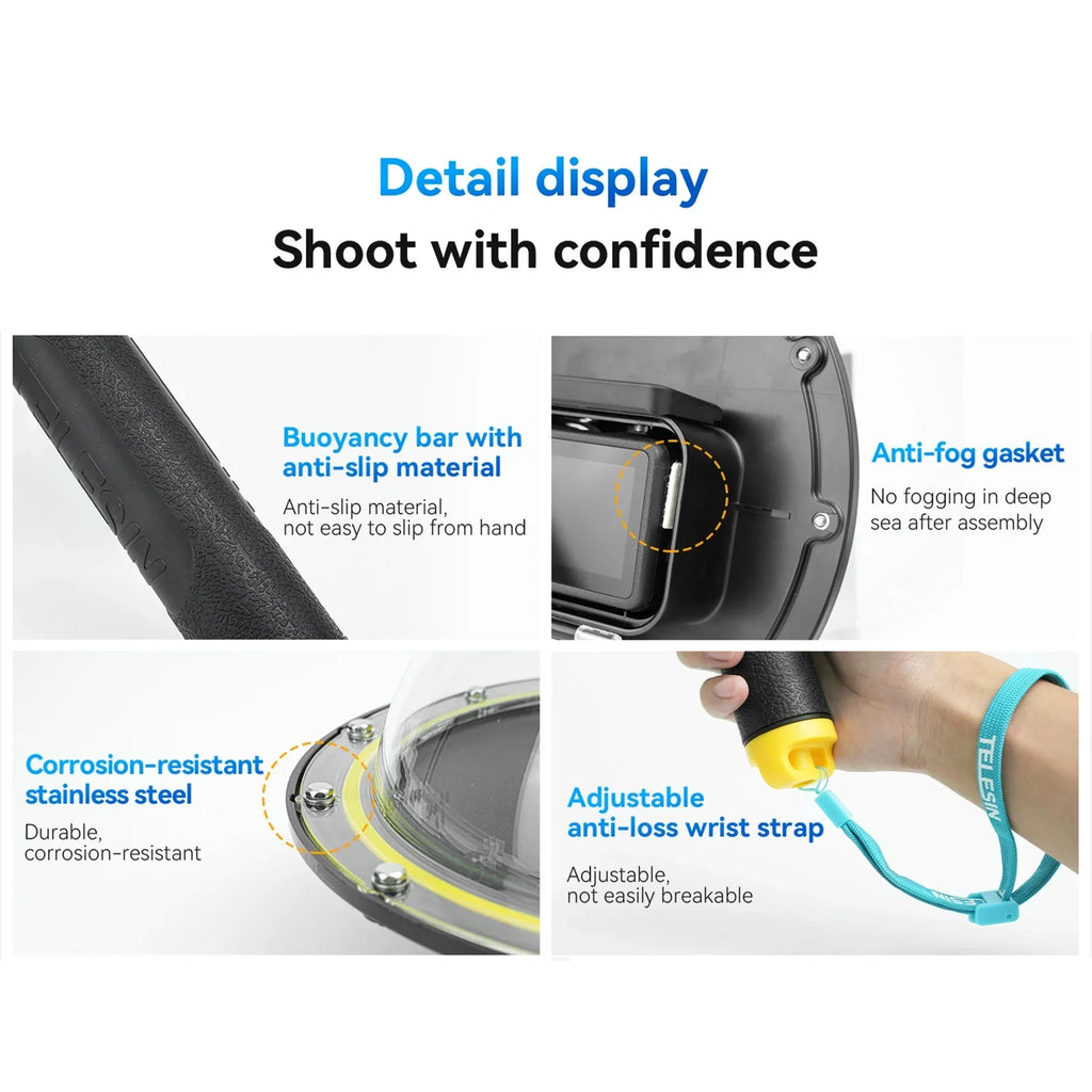 Dome Port,Wrist Osmo 3/4 30m/98.4ft Waterproof Camera Handle Wrist Osmo Camera With Handle With Handle Wrist Telesin Port 30m/98.4ft Waterproof Camera With Port 30m/98.4ft Waterproof
