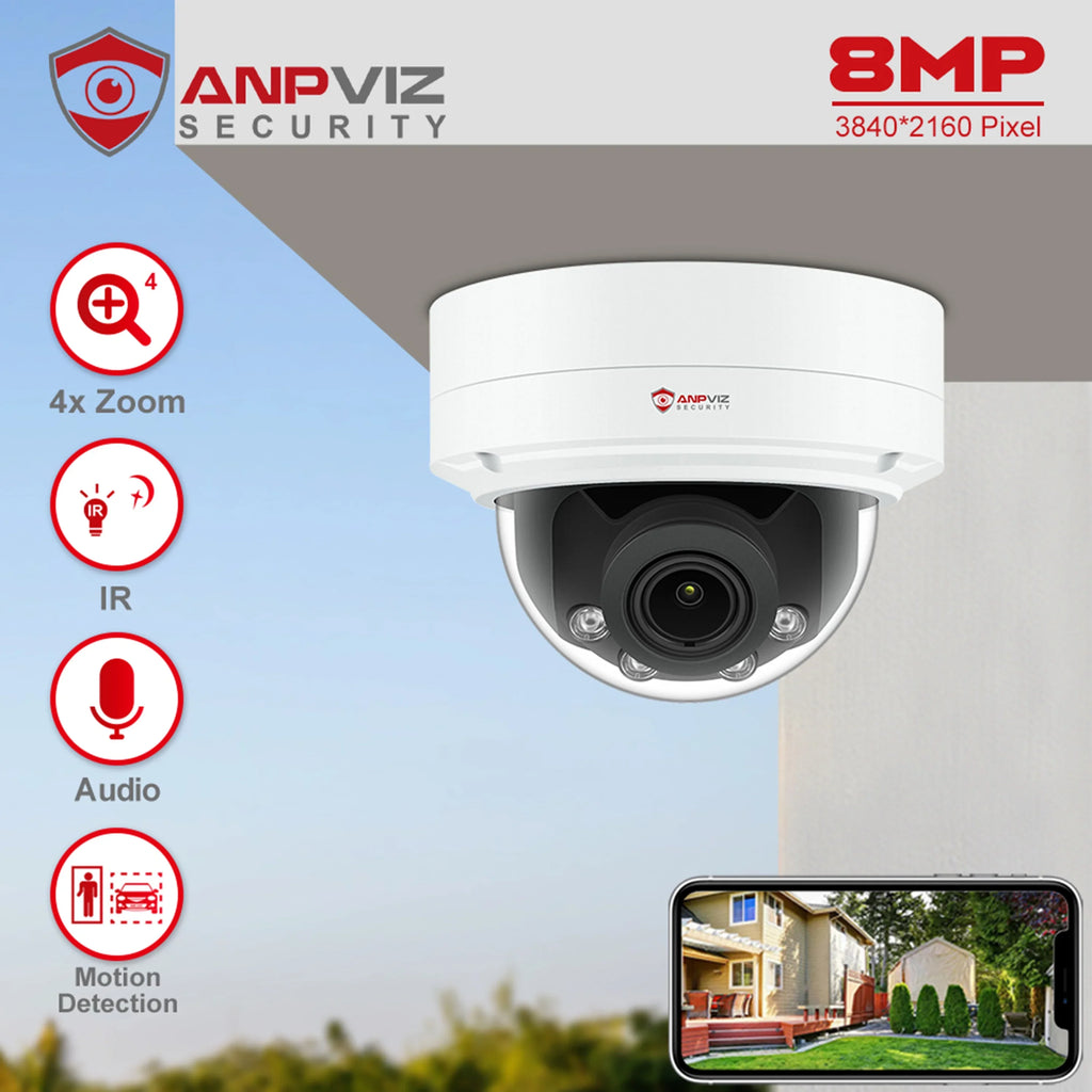8MP  Camera 4X Zoom Camera Support Human Vehicle Detection 30m  Distance Built in Mic H.265 IP66