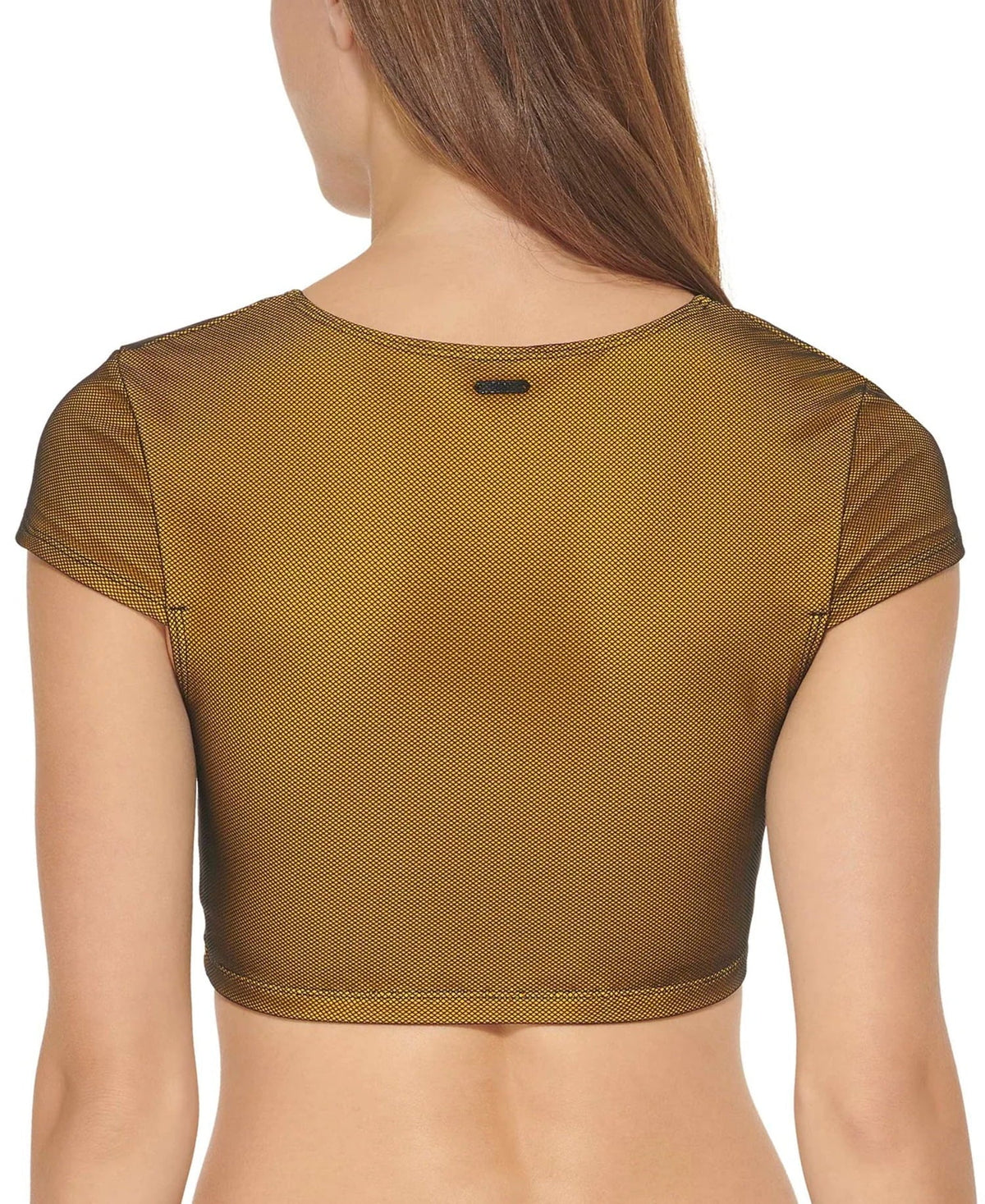 $78 Dkny Womens Cropped Mesh Overlay Bikini Top Yellow Size Small