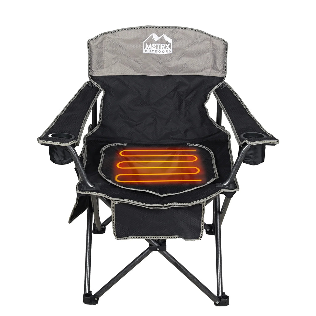 M8TRX Outdoors Heated Camping Chair, Portable Chair w/ 5000mAH Power Bank, 3 Heat Levels,  Charging Port, Black