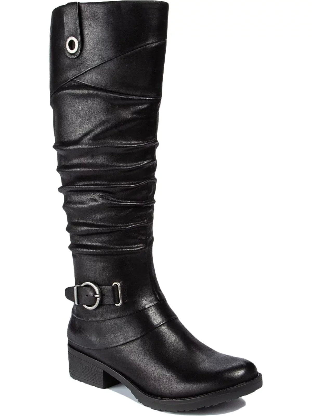 Womens Black Stretch Gore Side Pull Tab Buckle Accent Cushioned Onika Round Toe Block Heel Zip-Up Boots Shoes 10 M