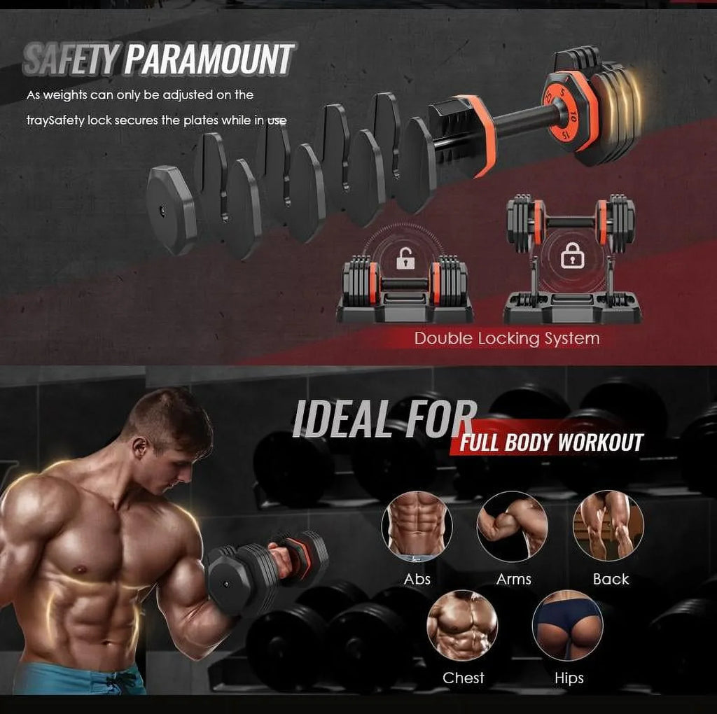 Seizeen Dumbbells, 5-In-1 Adjustable Dumbbells Set, Free Weights Dumbbells 5-25 Pound for Man Woman Home Gym Workouts, Single