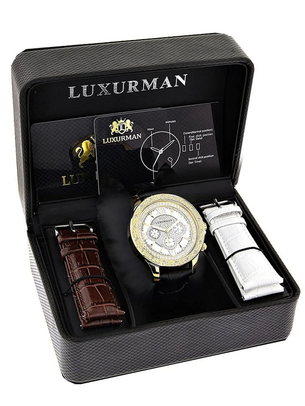 Men's Diamond Black Watch with Two Extra Leather Straps