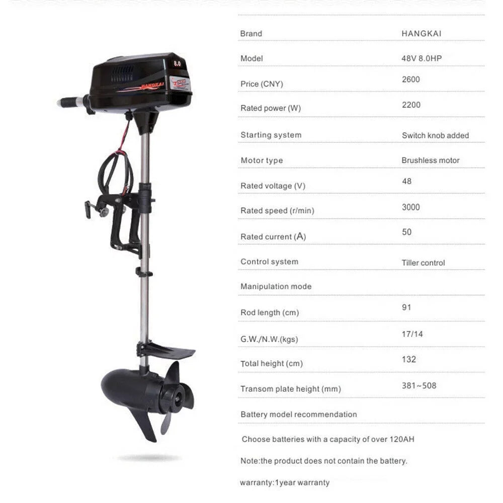48V Outboard Trolling Motor Boat Electric Boat Engine 2200W Brushless