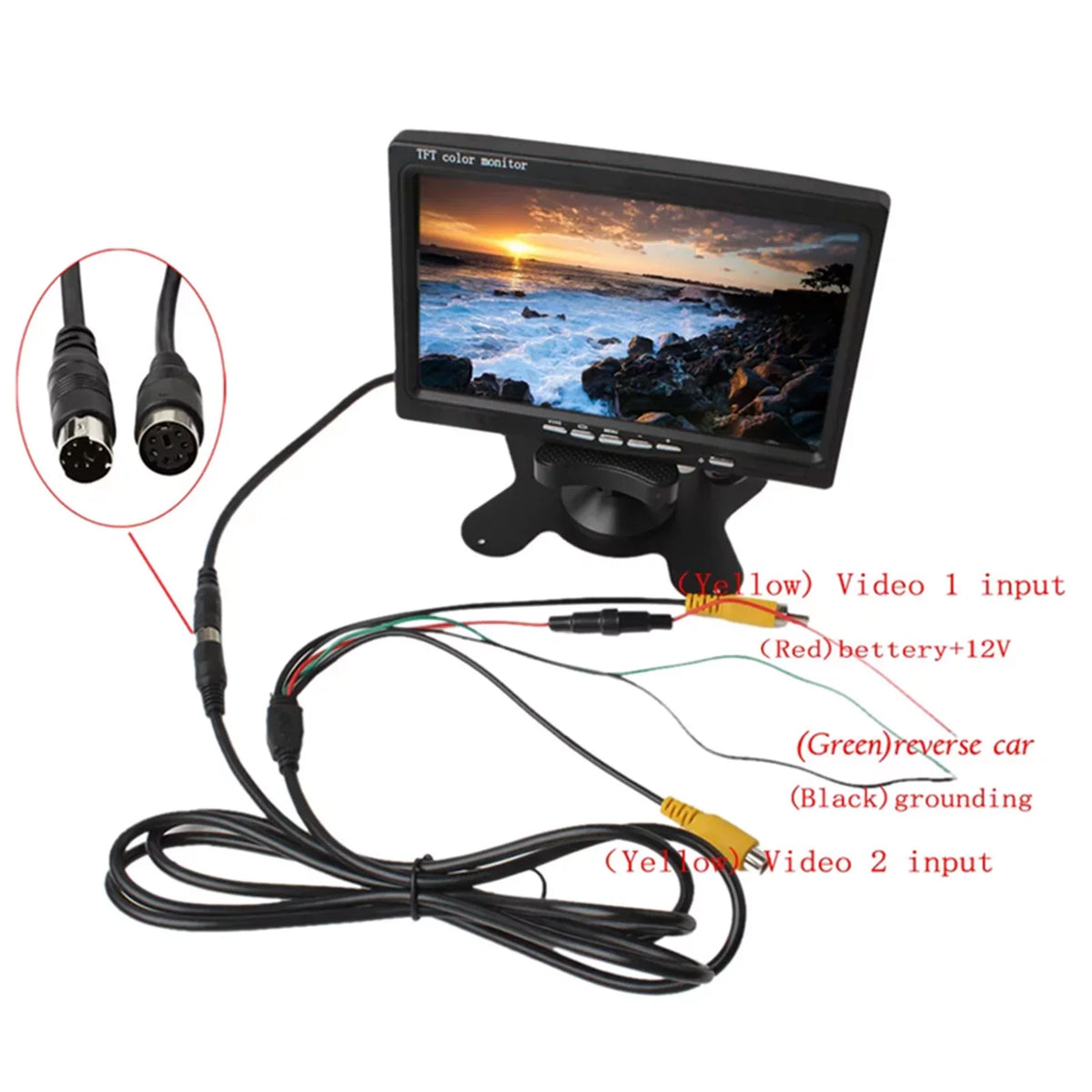 Aibecy 7 Inch  Monitor Display Screen  Car Screen Monitor  1024x600 Display  Input Built-in Speaker For Trucks Bus  Trailer Reverse Rear View Backup Camera