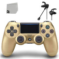 DualShock PS4 Wireless Gold Blue Controller With Earbuds Bundle - Like New with