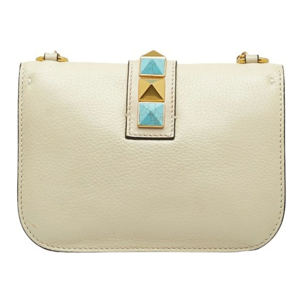 Pre-Owned Valentino Studded Chain Shoulder Bag Ivory Leather Women's  (Good)