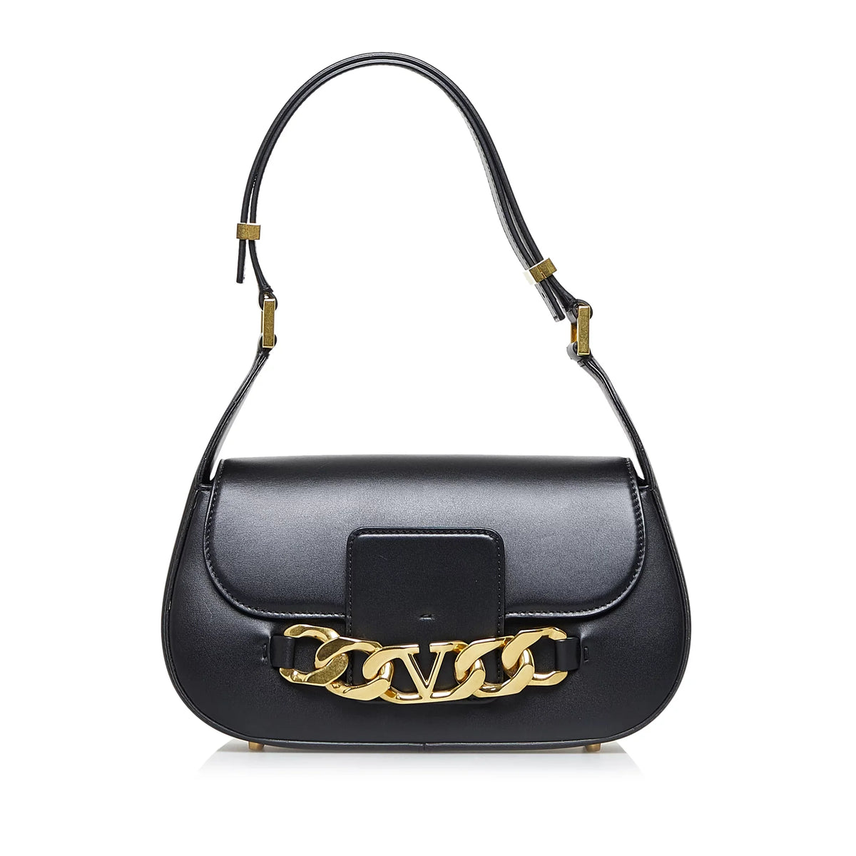 Pre-Owned Authenticated Valentino Vlogo Chain Shoulder Bag Calf Leather Black Unisex (Good)