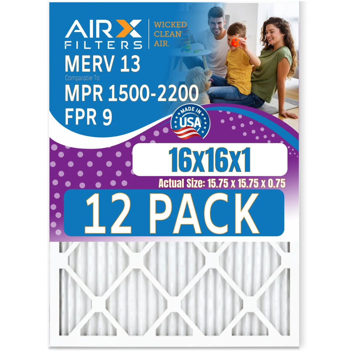 16x16x1 Air Filter  13 Rating, 12 Pack of Furnace Filters Comparable to  1500 - 2200 &  9 - Made in  by     .