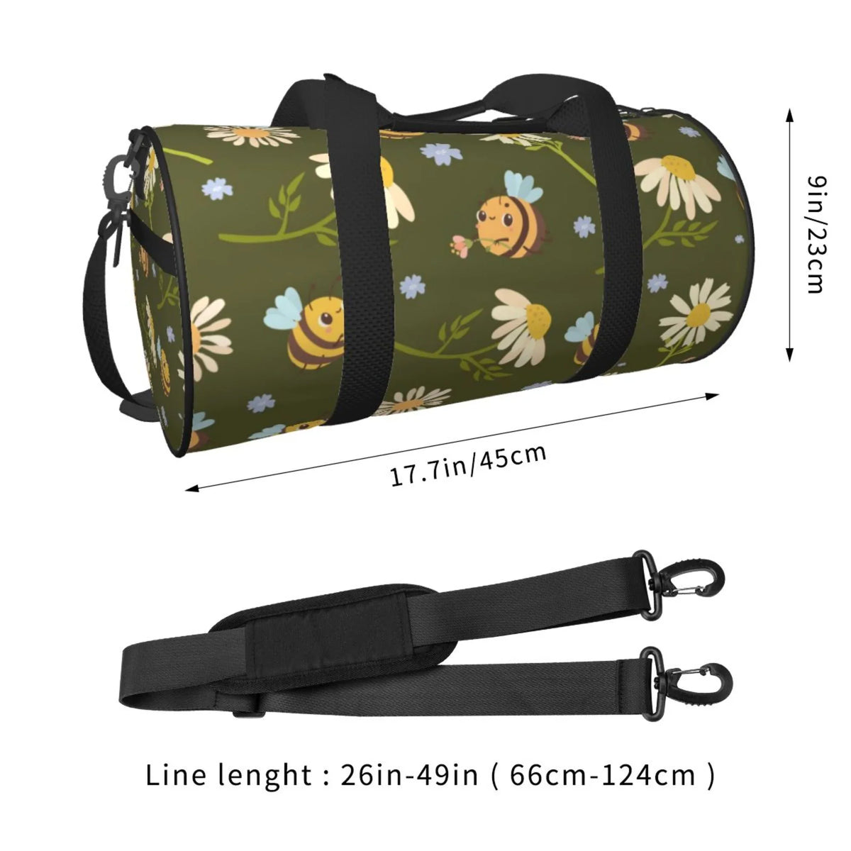 Green Daisies Bees Travel Duffle Bag, Sports Tote Gym Bag Weekenders Bags for Women Men