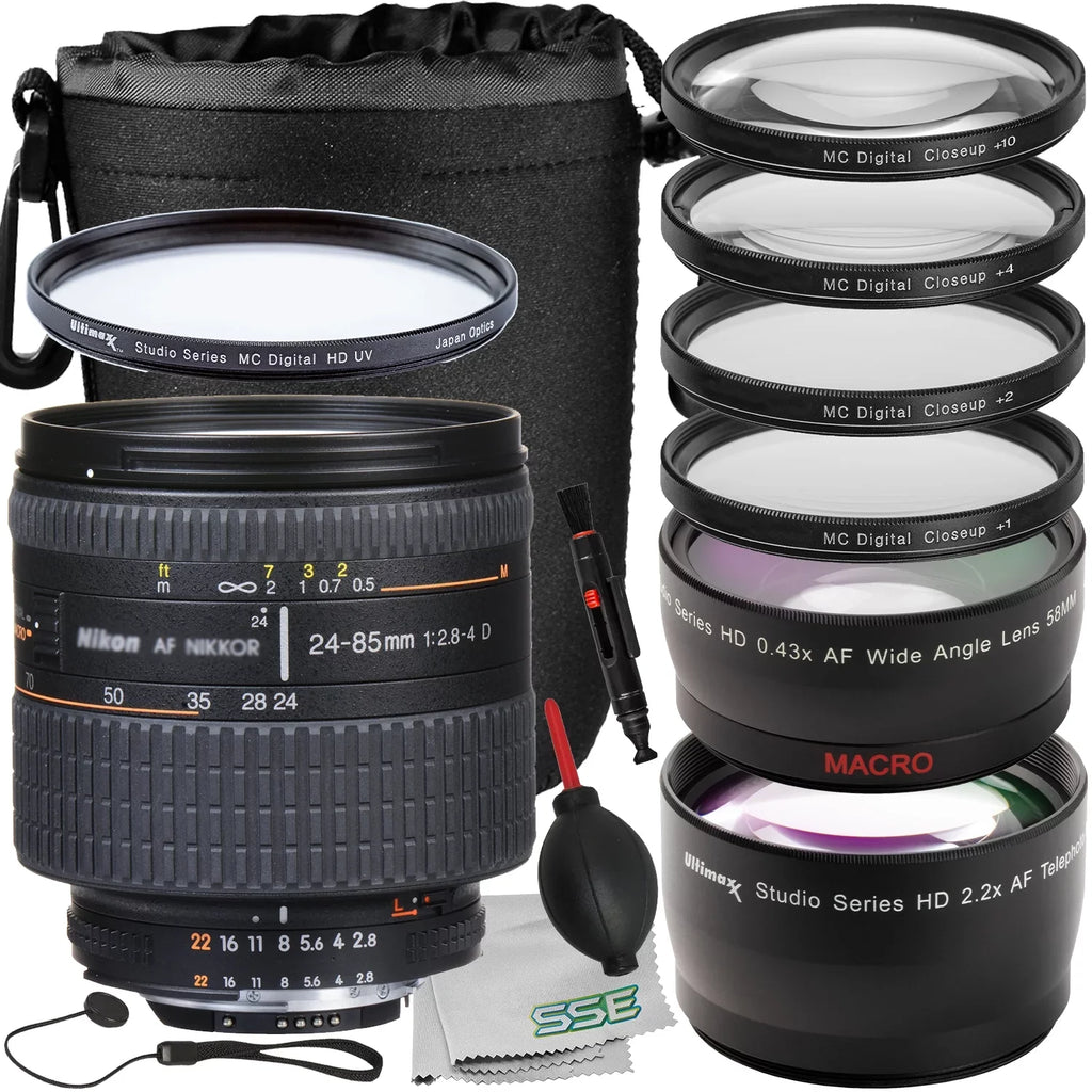 Ultimaxx Advanced Nikon  24-85mm f/2.8-4D  Lens Bundle - Includes: Water-Resistant Lens Pouch, 2.2x Telephoto Zoom Lens Attachment, Protective  Filter & More (16pc Bundle)
