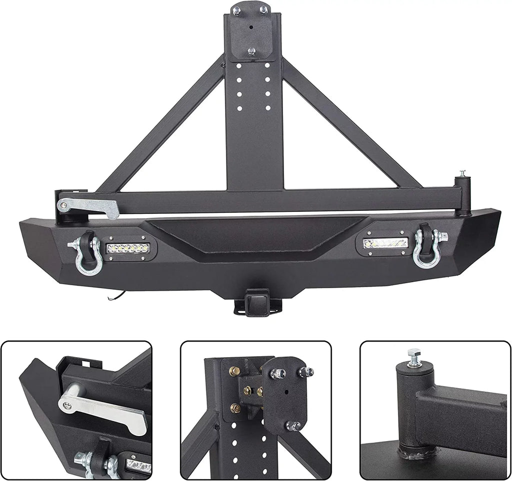 Textured Black Rear Bumper w/ Tire Carrier+ Lights for 07-18 Jeep Wrangler