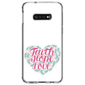 DistinctInk Clear Shockproof Hybrid Case for Samsung Galaxy S10e (5.8" Screen) -  Bumper, Acrylic Back, Tempered Glass Screen Protector - Faith / Hope / Love - Floral